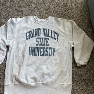 EXCHANGE Light Gray Crewneck Sweatshirt with Navy University Graphic